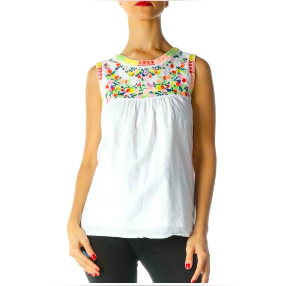 J. Crew White Multicolor Floral
Embroidered Tunic size 4